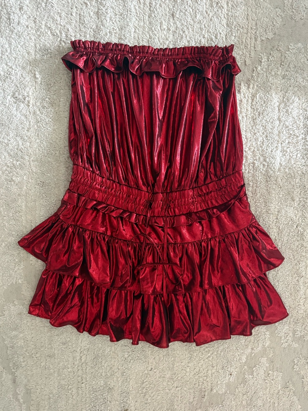 Day + Moon Metallic Ruffle Romper Dress in red Size M
